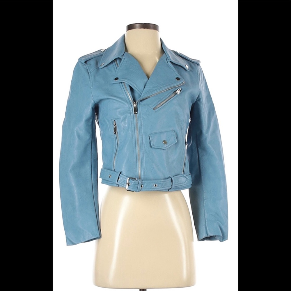 ZARA blue faux leather jacket